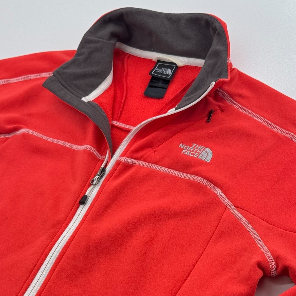 The North Face TNF Jacket WOMENS Orange Soft Shell Pockets Full Zip SIZE LARGE